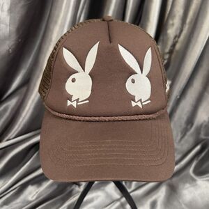 PLAYBOY X PACSUN Trucker Hat Dual Bunnies Bunny Mesh Snapback‎ Brown Embroidered